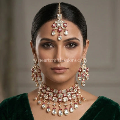 Ruby Semi-Precious Sunehri Kundan Bridal Choker Set