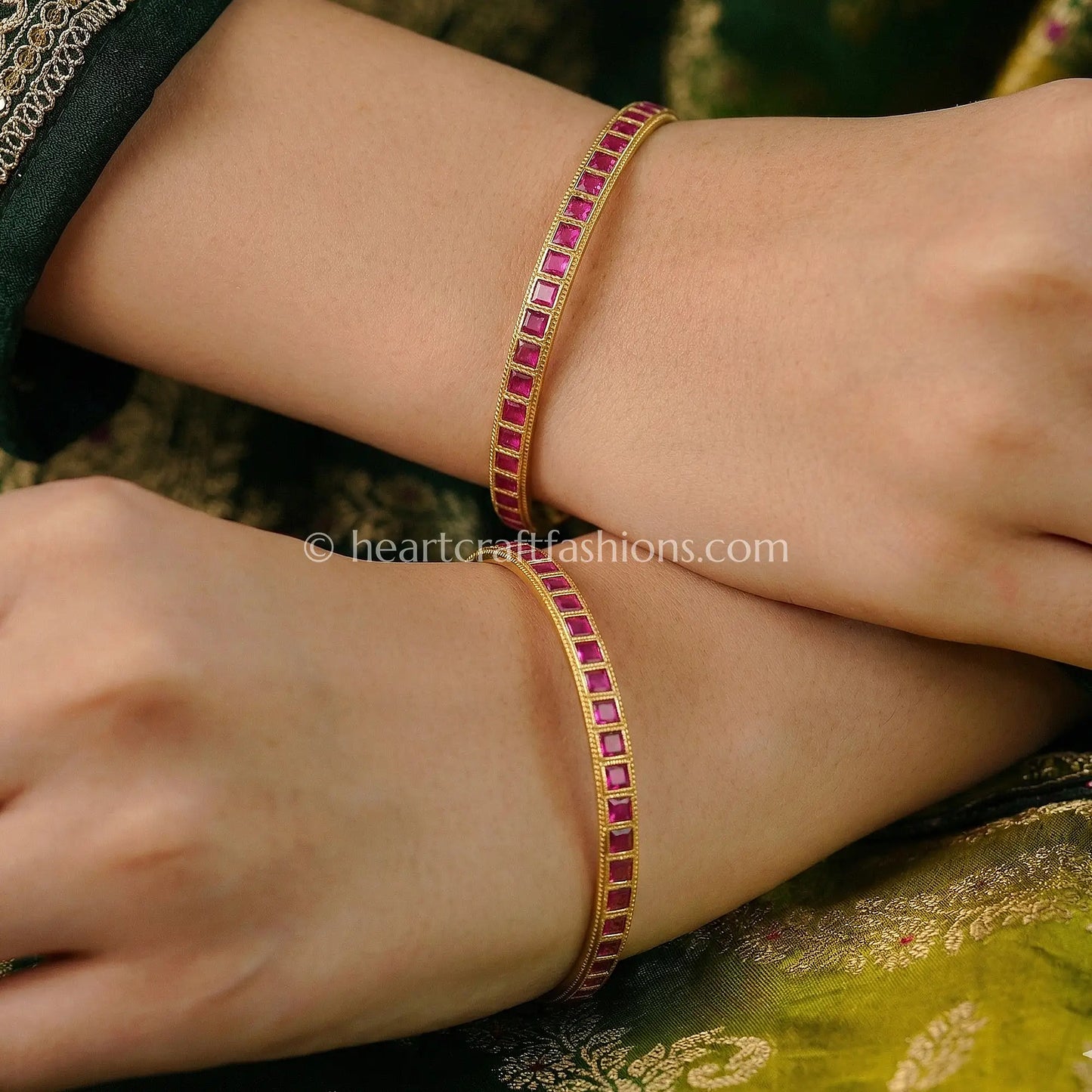 Ruby Square Pachi Kundan Sleek Bangles