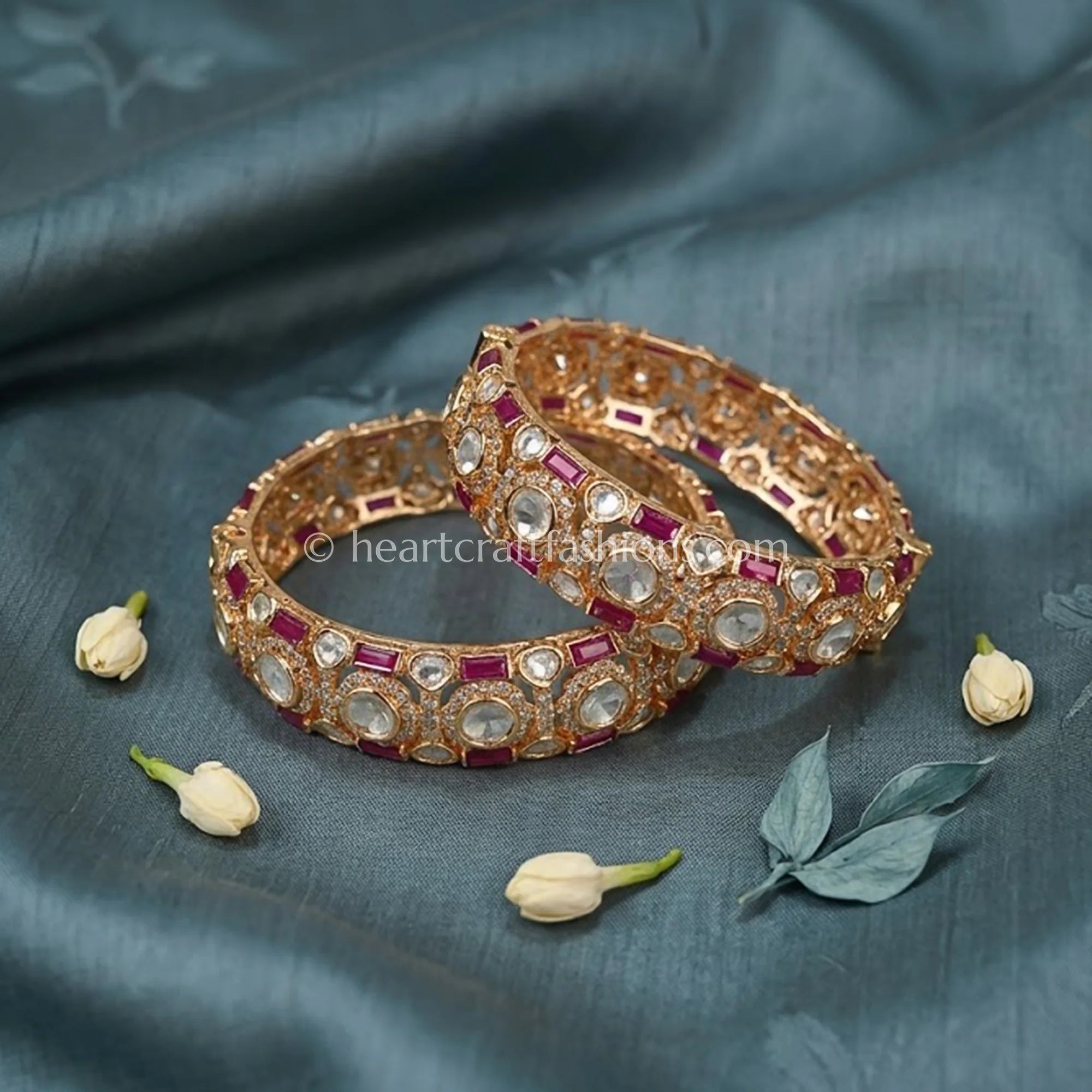 Ruby Sunehri Kundan Rectangle Bangles