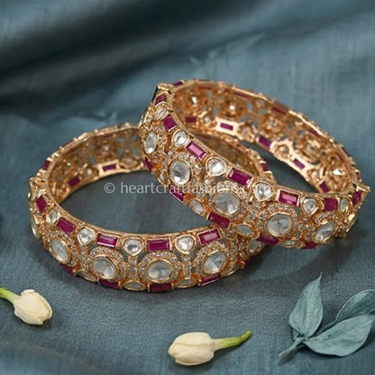 Ruby Sunehri Kundan Rectangle Bangles