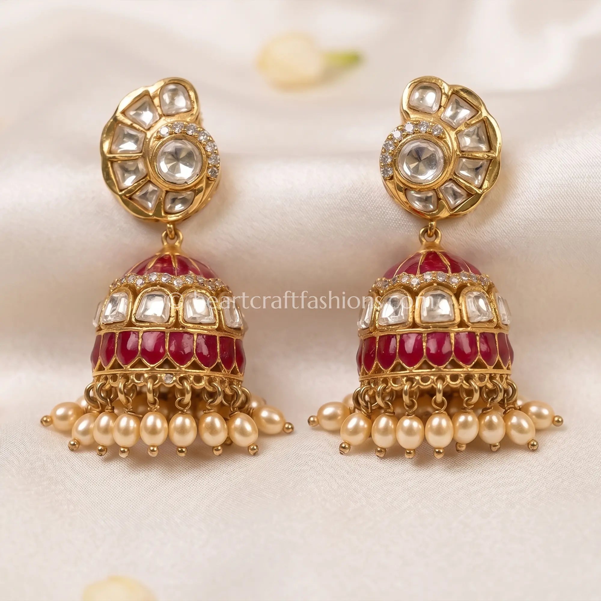 Ruhani Ruby Meenakari Moissanite Polki Jhumka Earrings