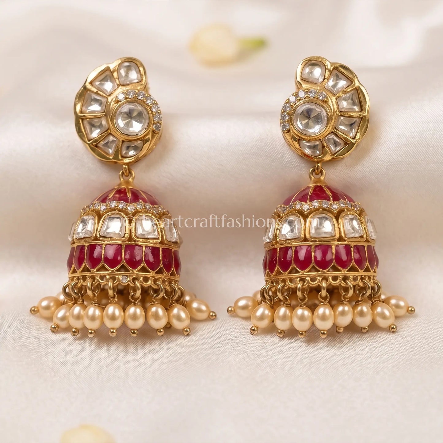 Ruhani Ruby Meenakari Moissanite Polki Jhumka Earrings