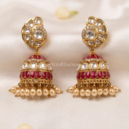 Ruhani Ruby Meenakari Moissanite Polki Jhumka Earrings