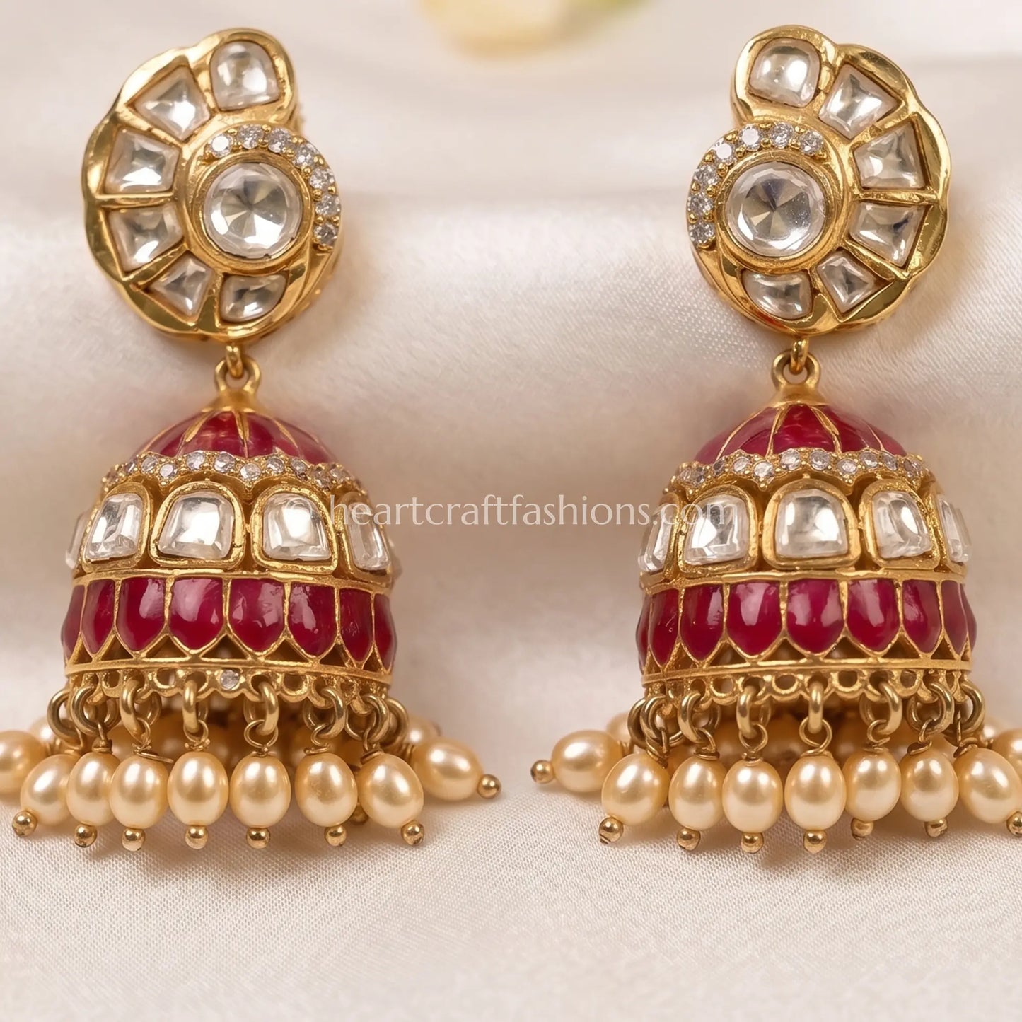 Ruhani Ruby Meenakari Moissanite Polki Jhumka Earrings