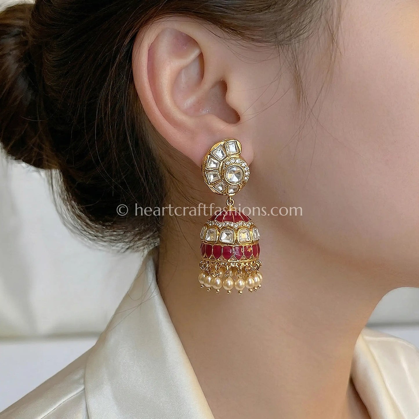 Ruhani Ruby Meenakari Moissanite Polki Jhumka Earrings