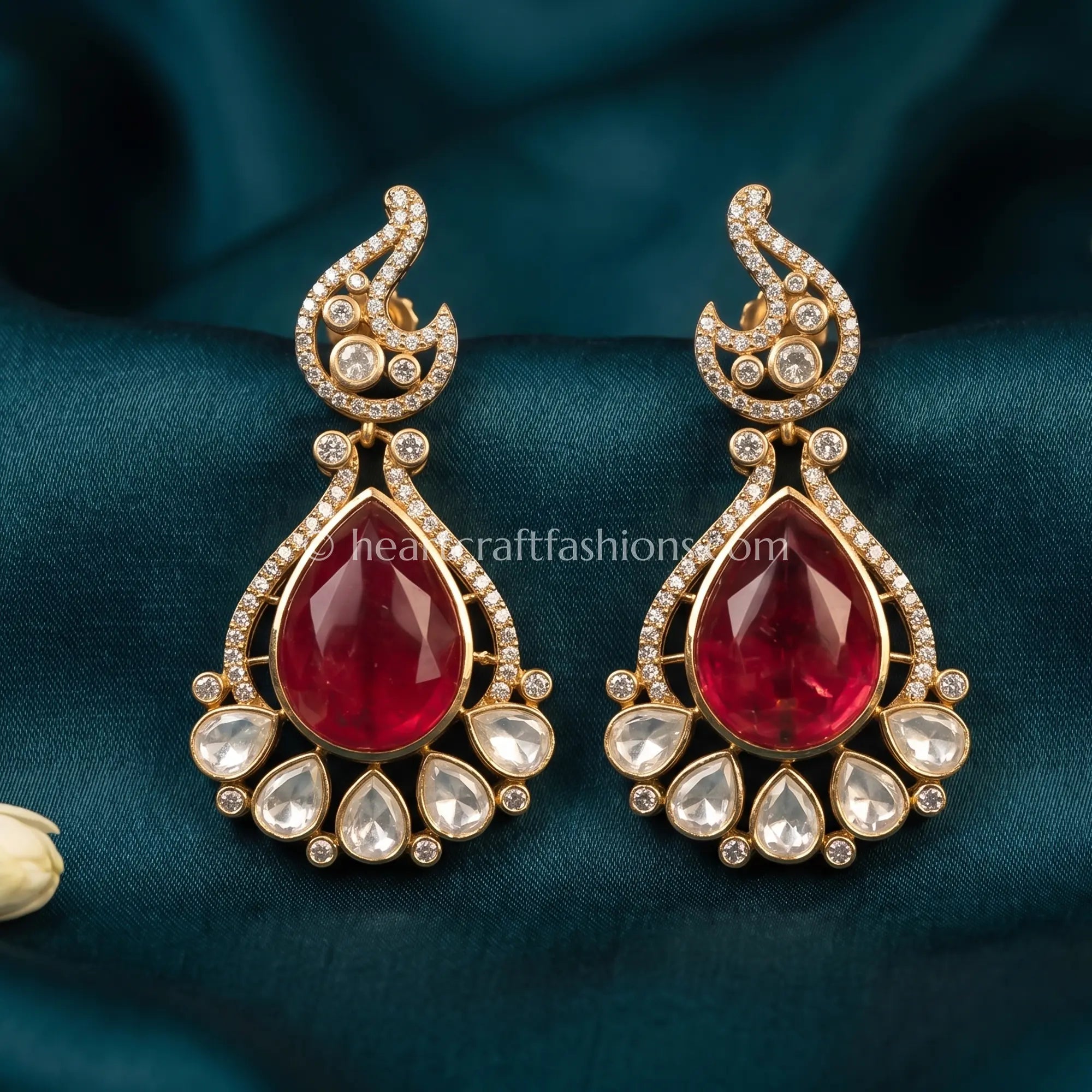 Ruhani Ruby Moissanite Doublet Dangler Earrings