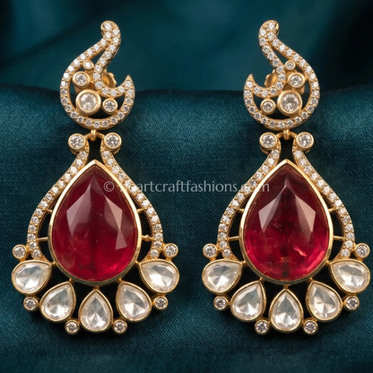 Ruhani Ruby Moissanite Doublet Dangler Earrings