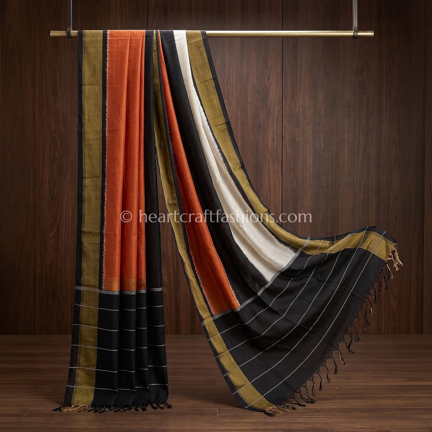 Rust Orange & Ivory Patola Silk Colorblock Dupatta