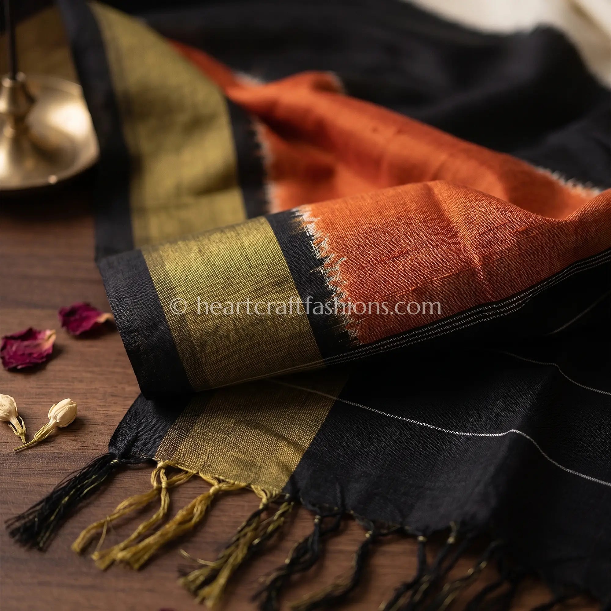 Rust Orange & Ivory Patola Silk Colorblock Dupatta