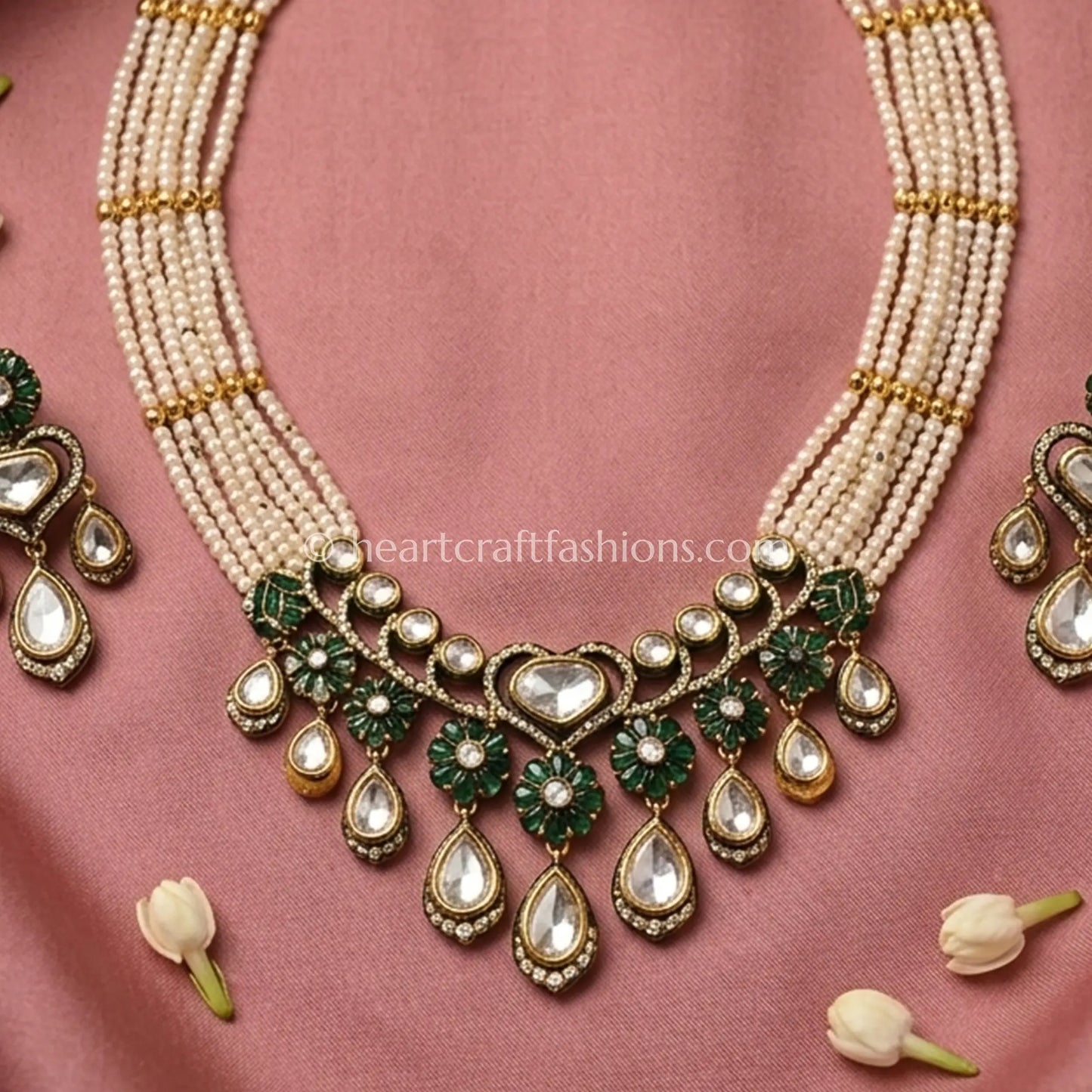 Sunehri Kundan Emerald Pearl Teardrop Set