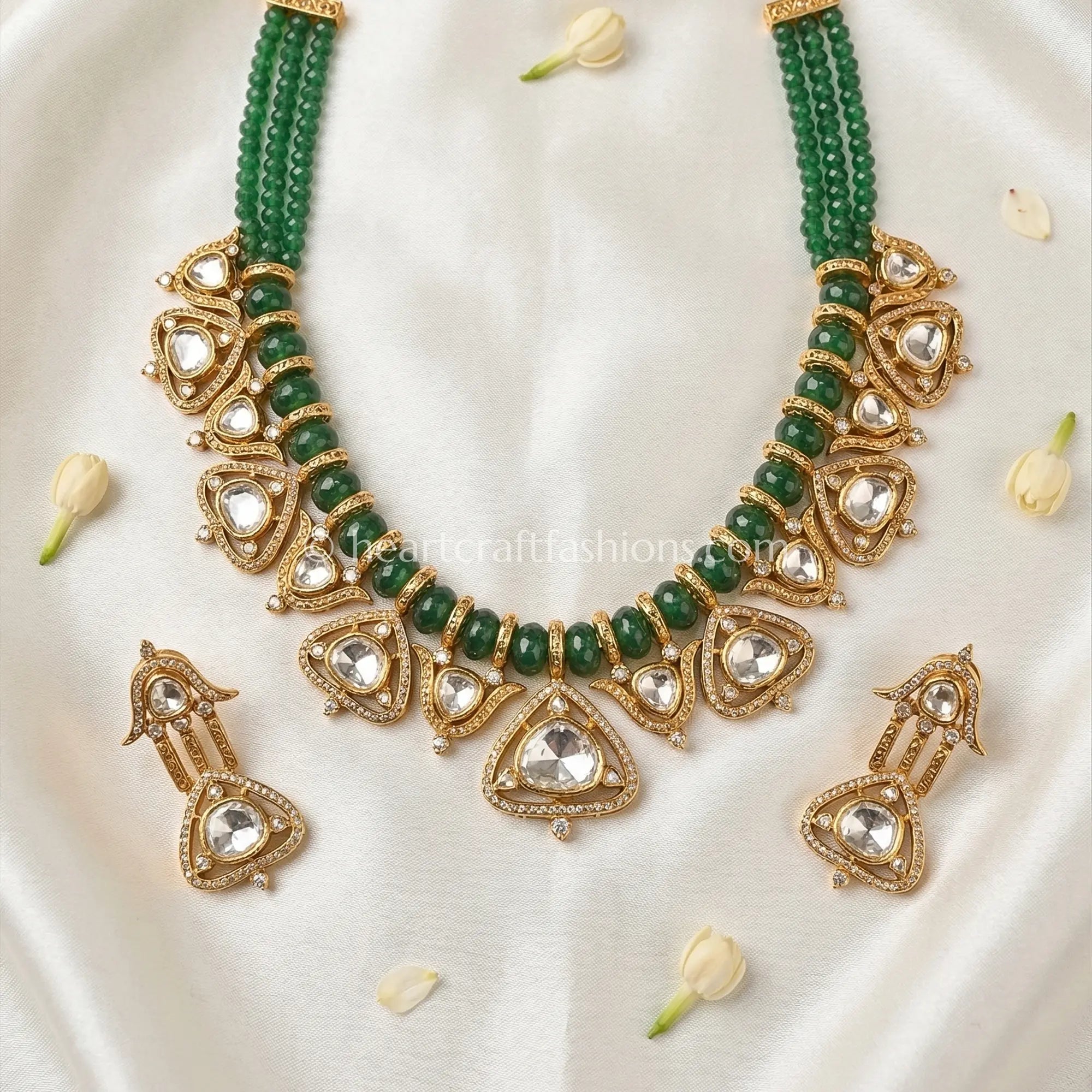 Sunehri Kundan Green Watermelon Stone Royal Choker Set
