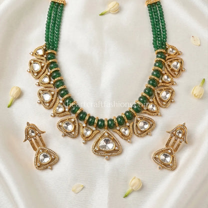 Sunehri Kundan Green Watermelon Stone Royal Choker Set