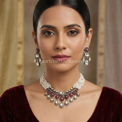 Sunehri Kundan Pearl Teardrop Necklace