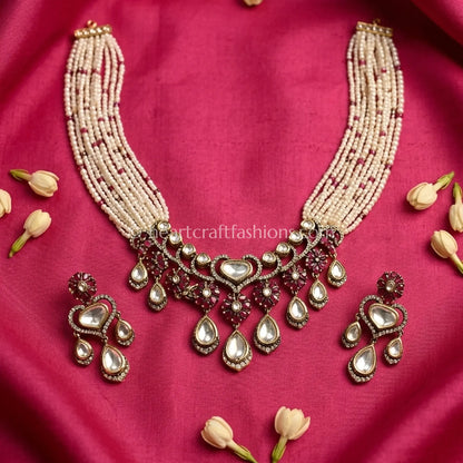 Sunehri Kundan Pearl Teardrop Necklace