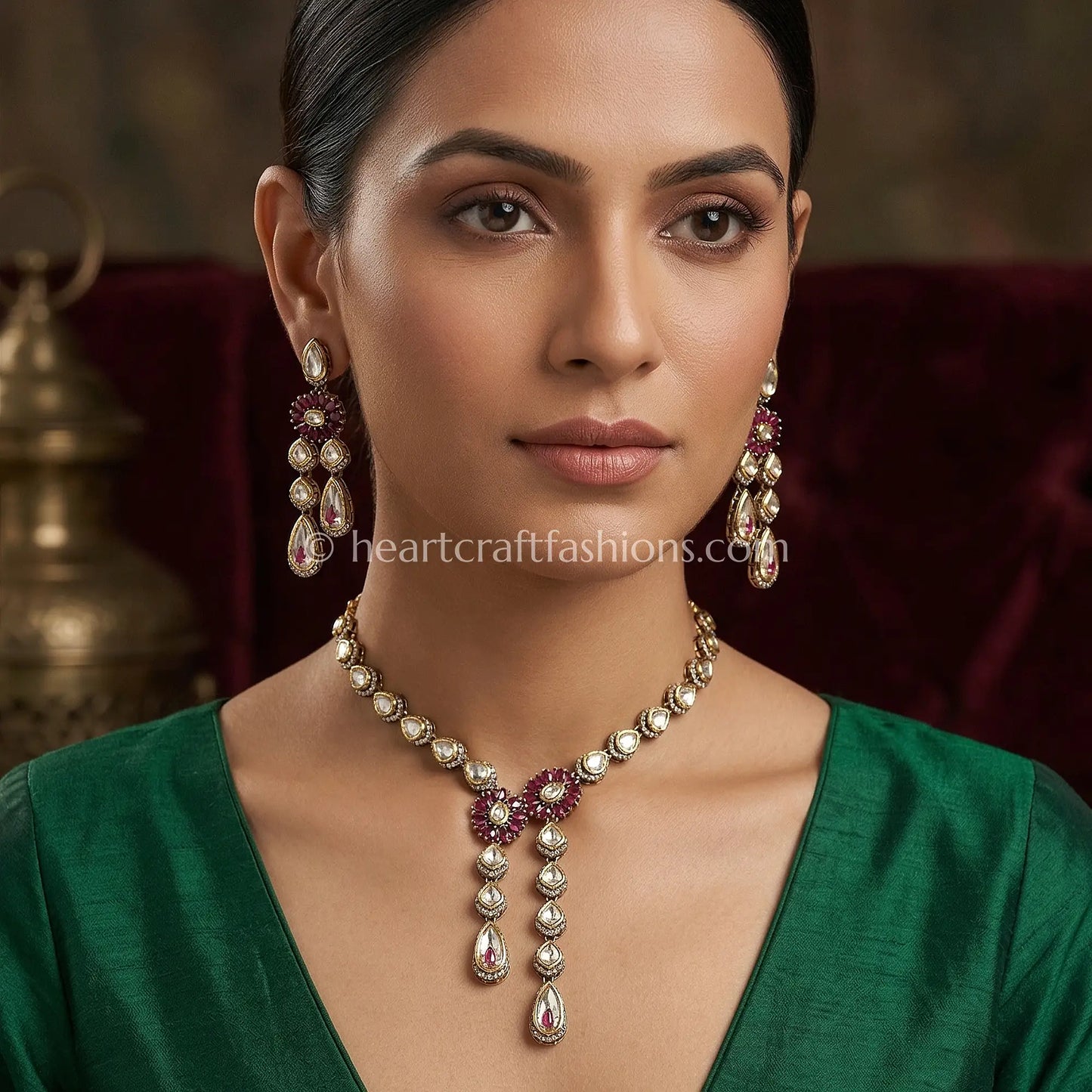 Sunehri Kundan Ruby Bloom Long Set