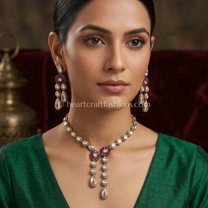 Sunehri Kundan Ruby Bloom Long Set