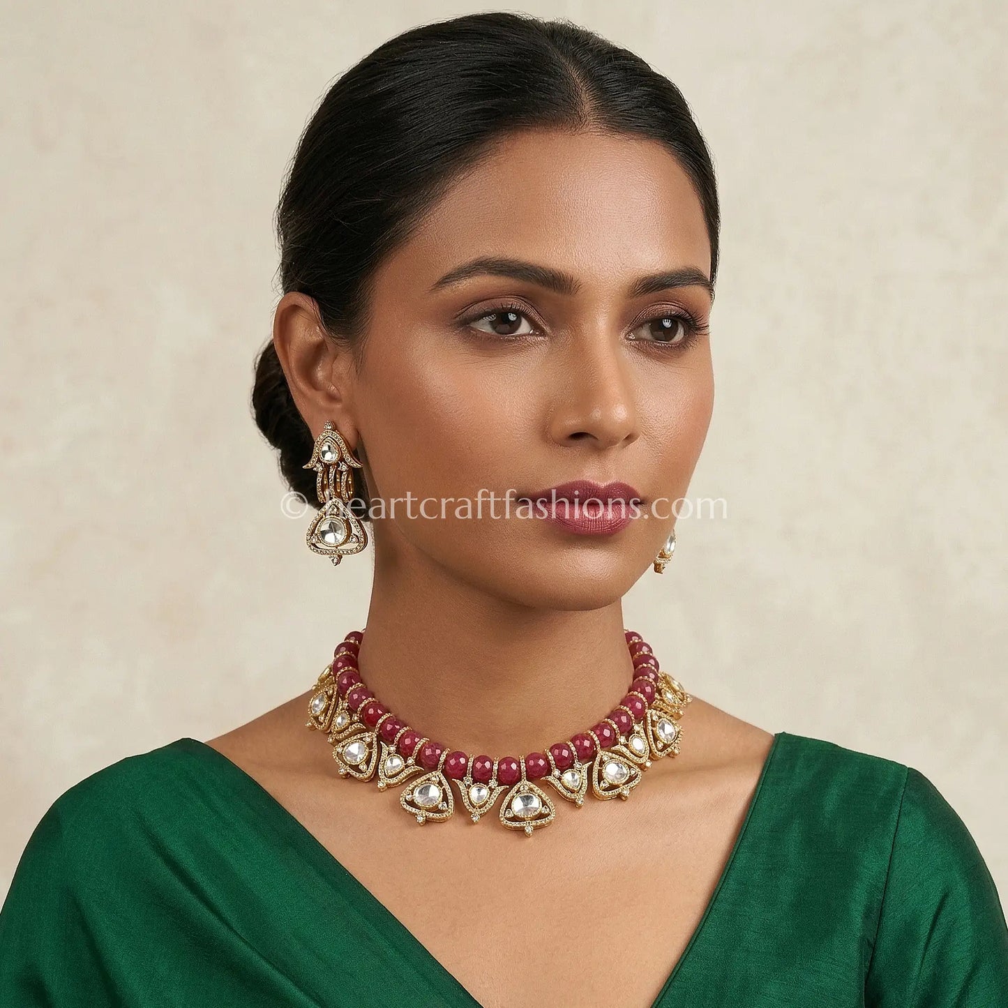 Sunehri Kundan Ruby Watermelon Stone Royal Choker Set