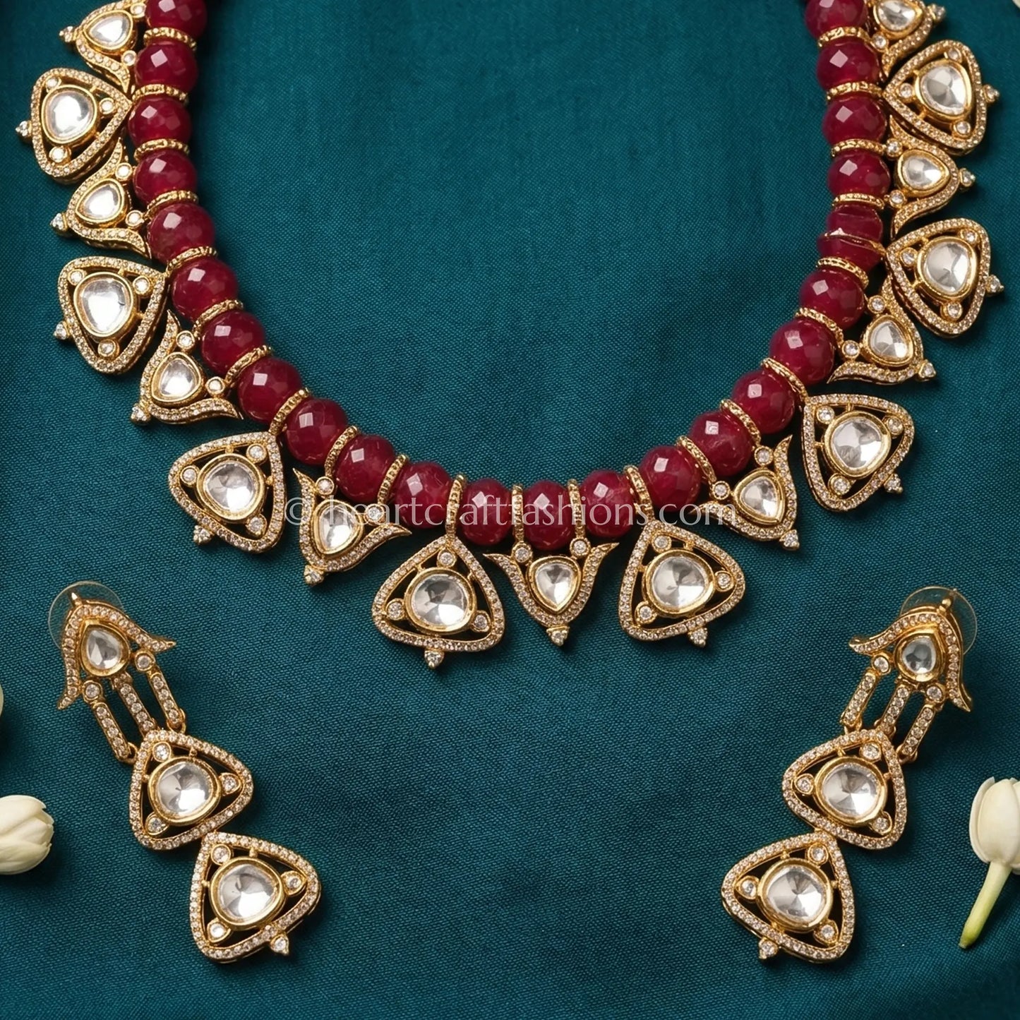 Sunehri Kundan Ruby Watermelon Stone Royal Choker Set