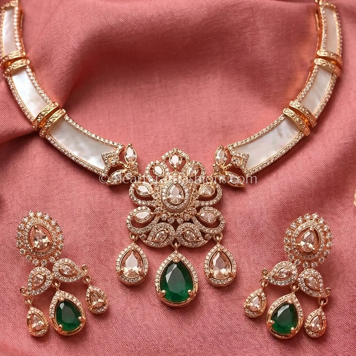 Sunehri Mop Emerald Bloom Kundan Set