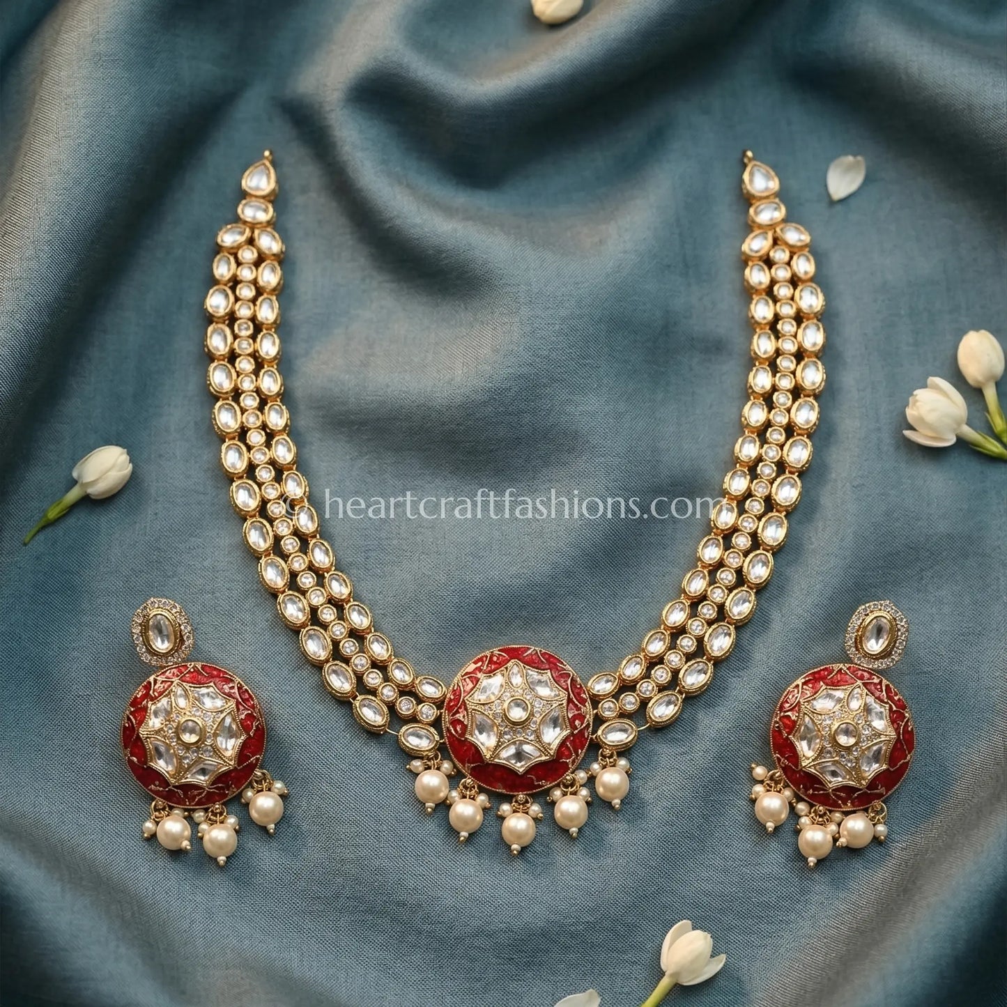 Sunehri Ruby Pearl Rajvaadi Kundan Set