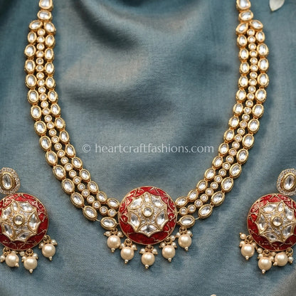 Sunehri Ruby Pearl Rajvaadi Kundan Set
