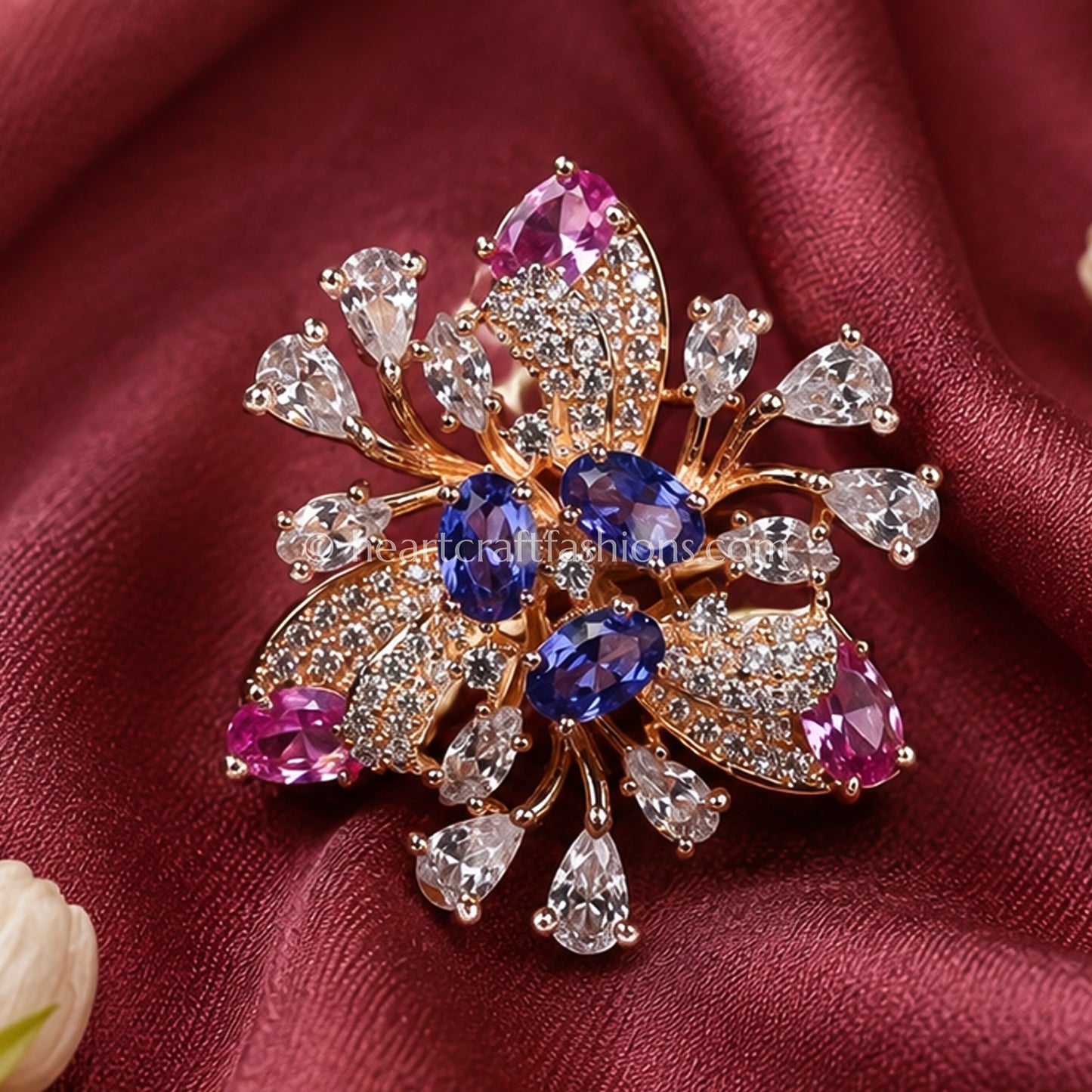 Sapphire Bloom Zircon Cocktail Ring