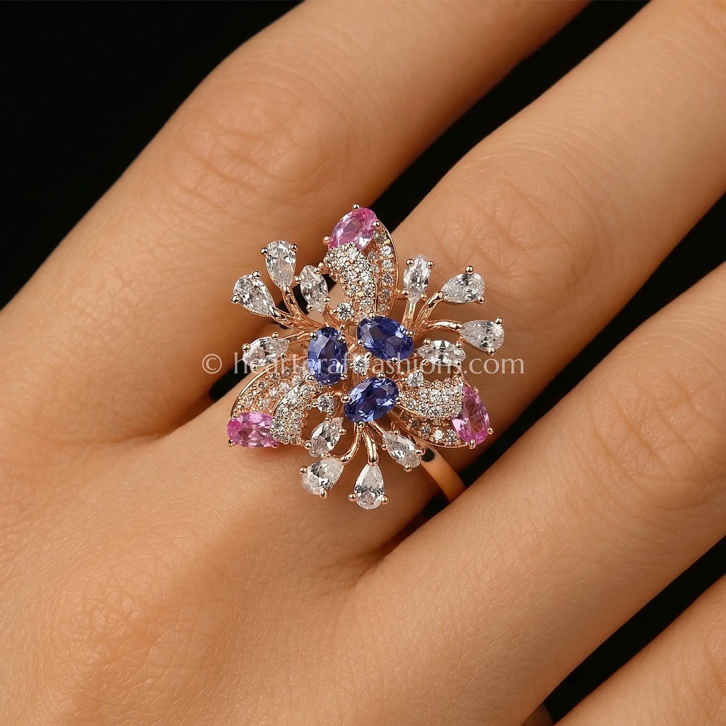 Sapphire Bloom Zircon Cocktail Ring