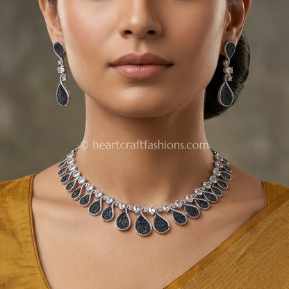 Sapphire Blue Pave Teardrop Fringe Necklace Set