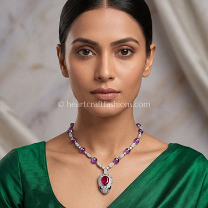 Serpenti Amethyst Bead Chain with Ruby Head Pendant