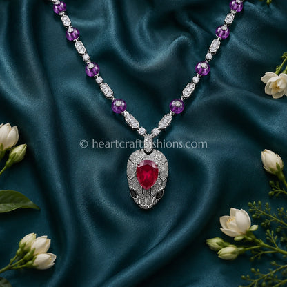 Serpenti Amethyst Bead Chain with Ruby Head Pendant