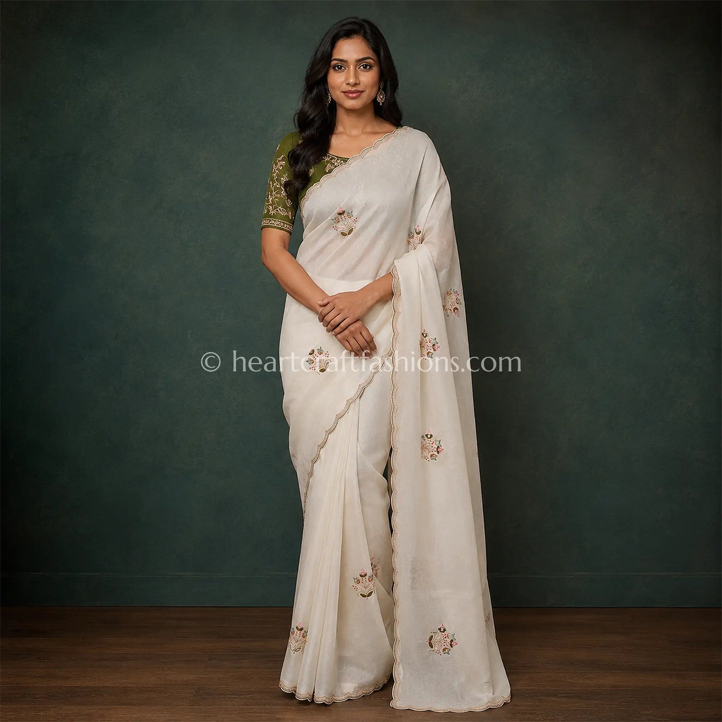 Shvet Angan Organza Kolkata Handwork Saree