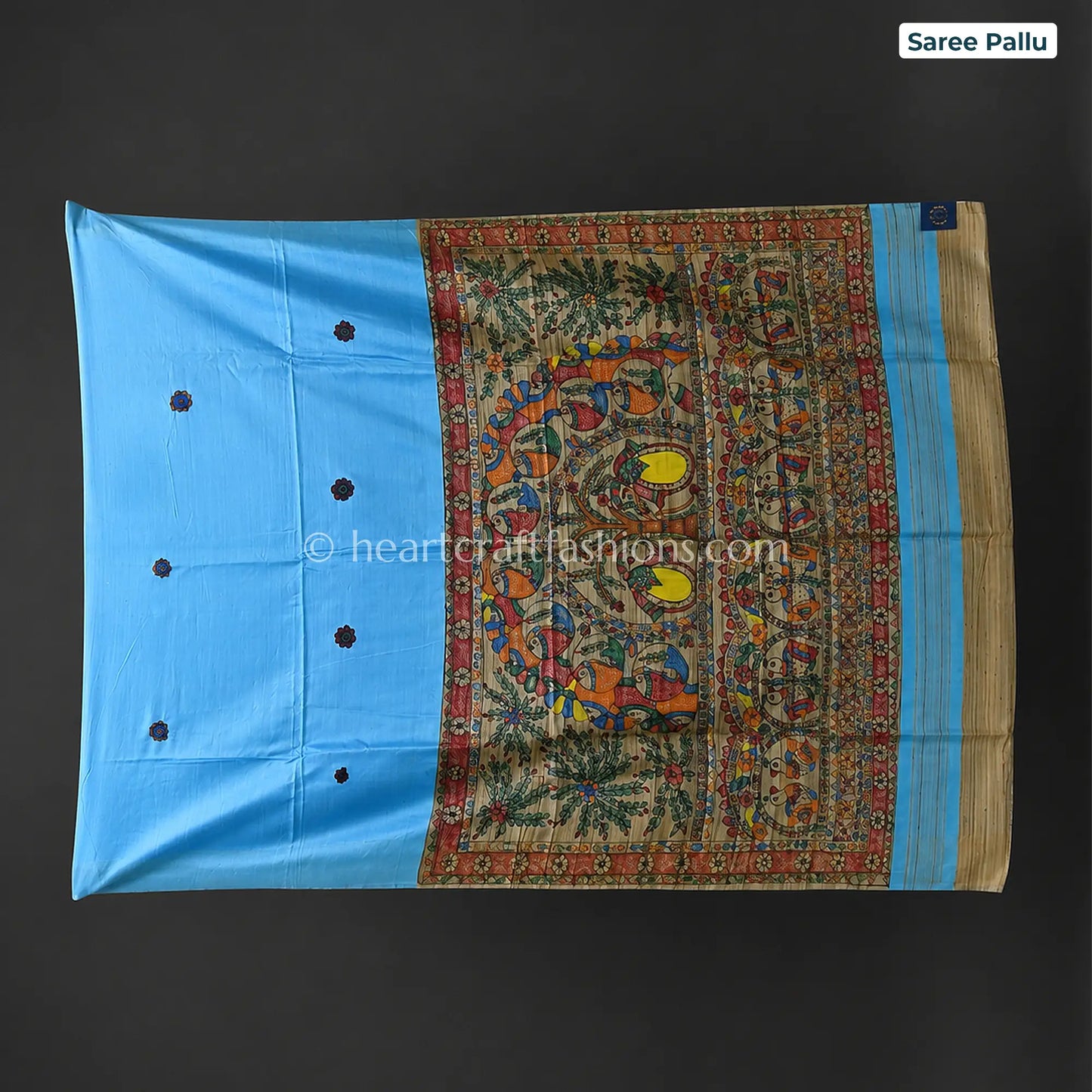 Silk Sky Blue Madhubani Handpainted Saree