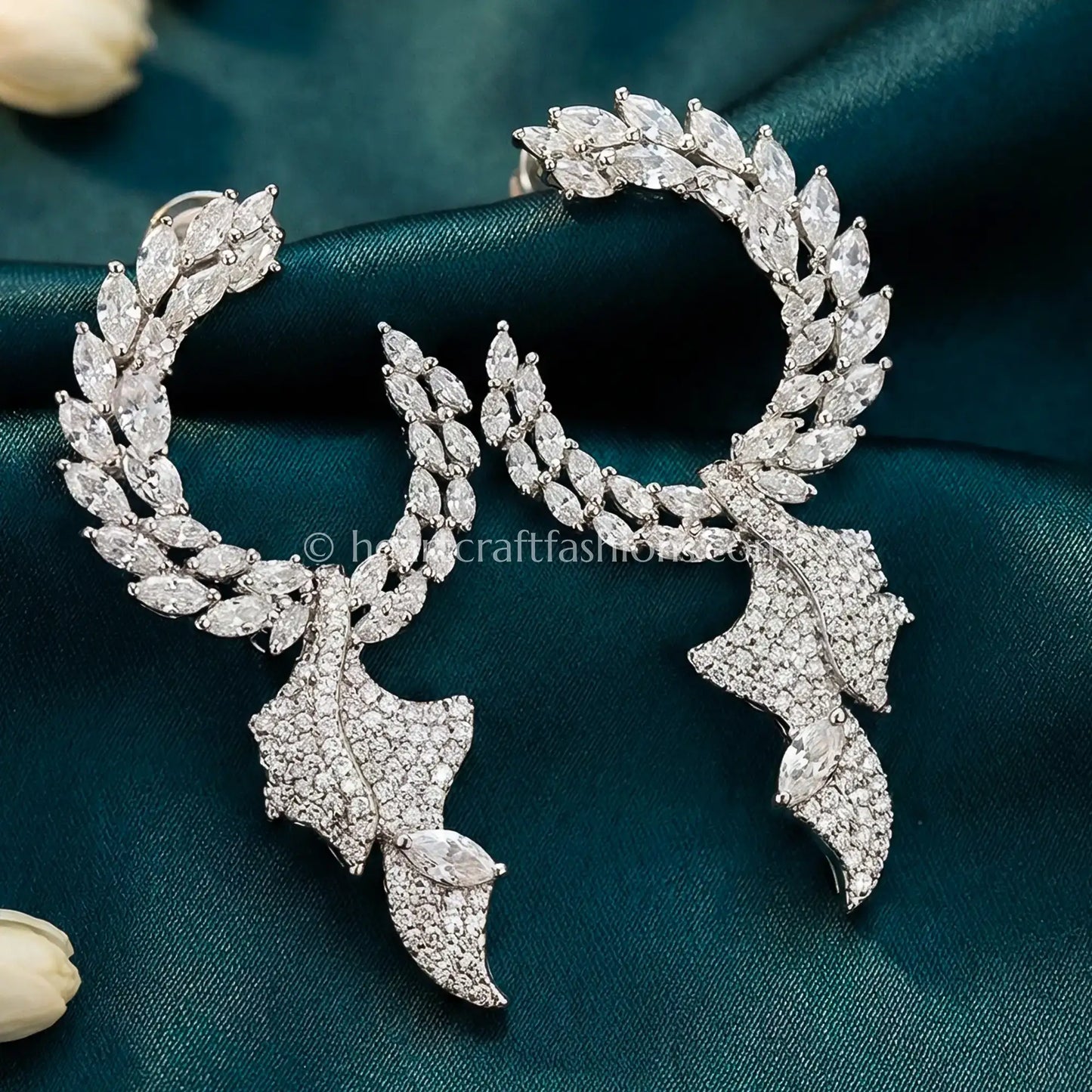 Silver Zircon Crescent Hoop Drop Earrings