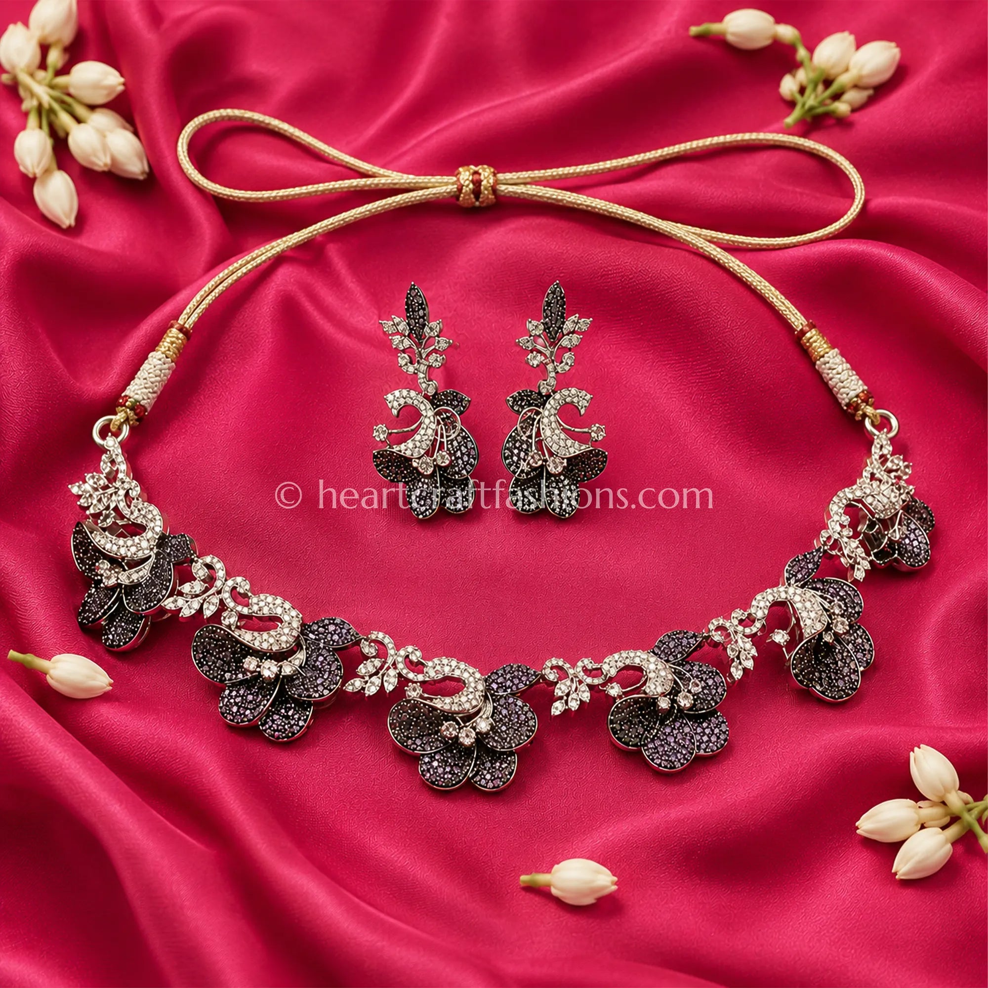 Smokey Black Pave Floral Choker Set