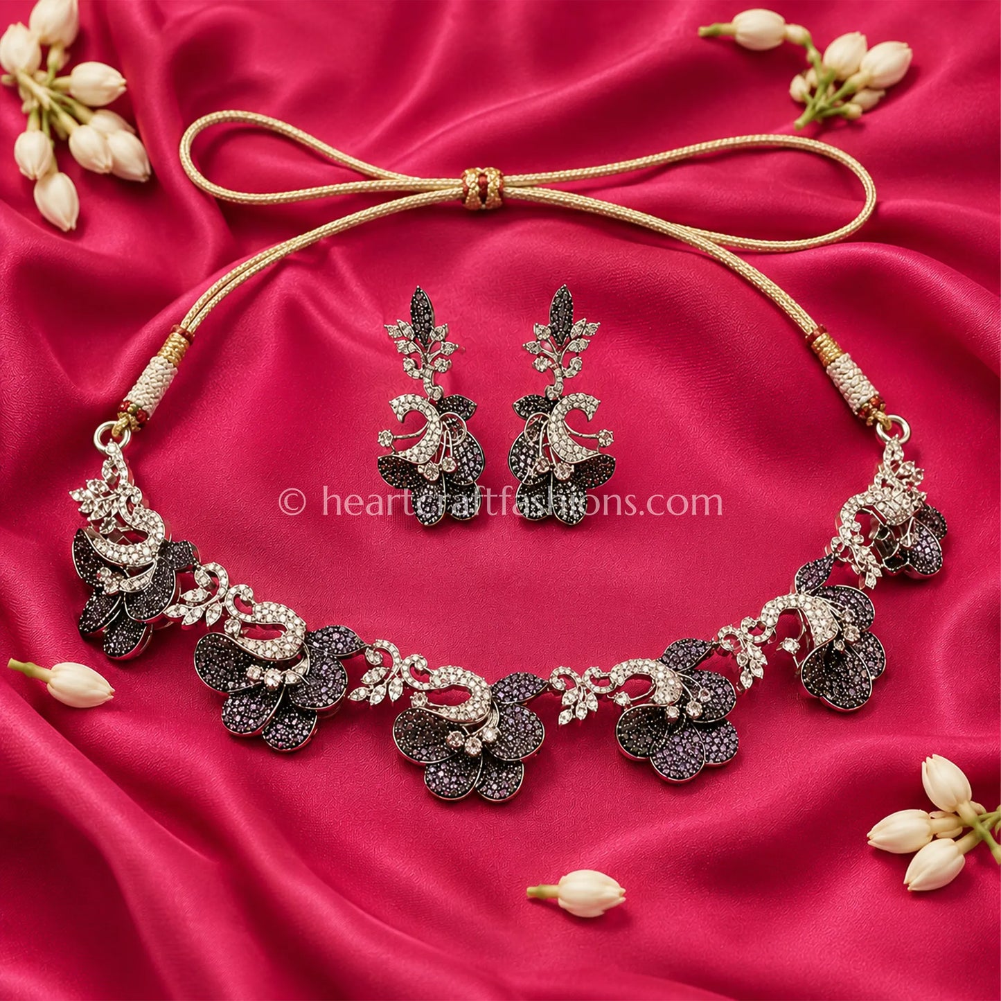 Smokey Black Pave Floral Choker Set