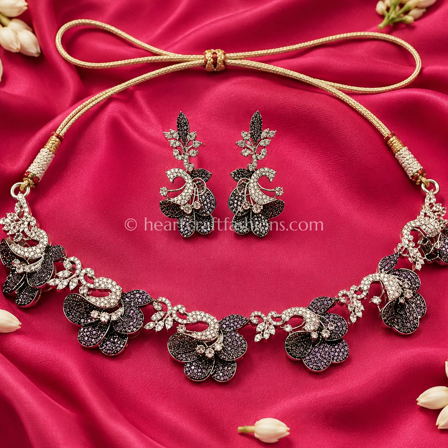 Smokey Black Pave Floral Choker Set