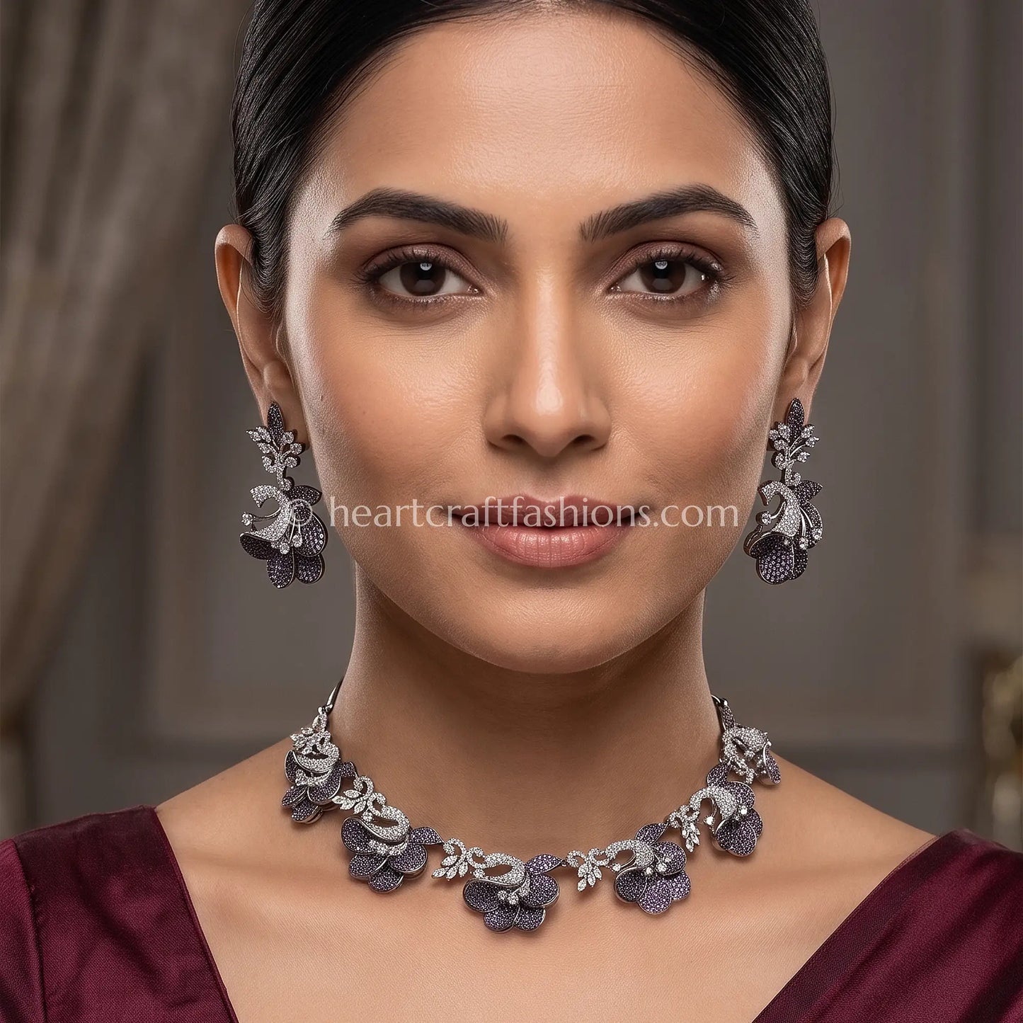 Smokey Black Pave Floral Choker Set