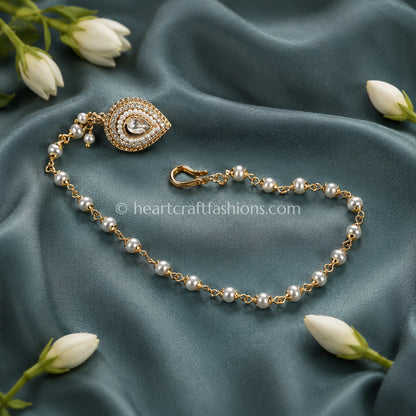 Solitaire Clear Teardrop Pearl Kundan Nath with Chain