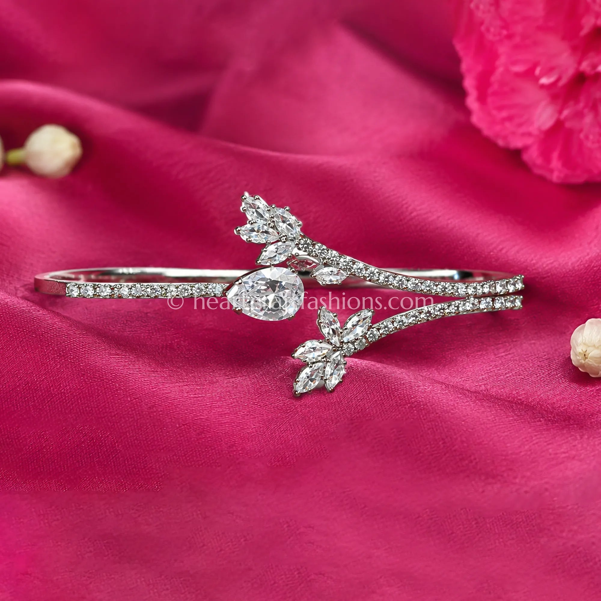 Solitaire Pear & Leaf Cluster Zircon Handcuff