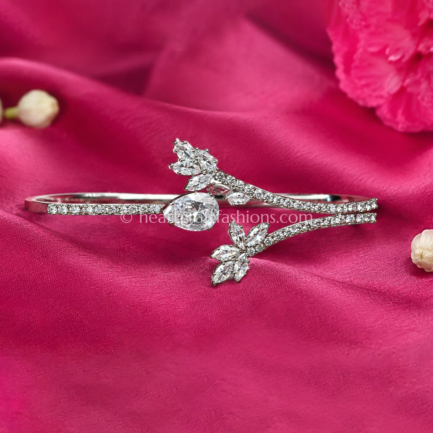 Solitaire Pear & Leaf Cluster Zircon Handcuff