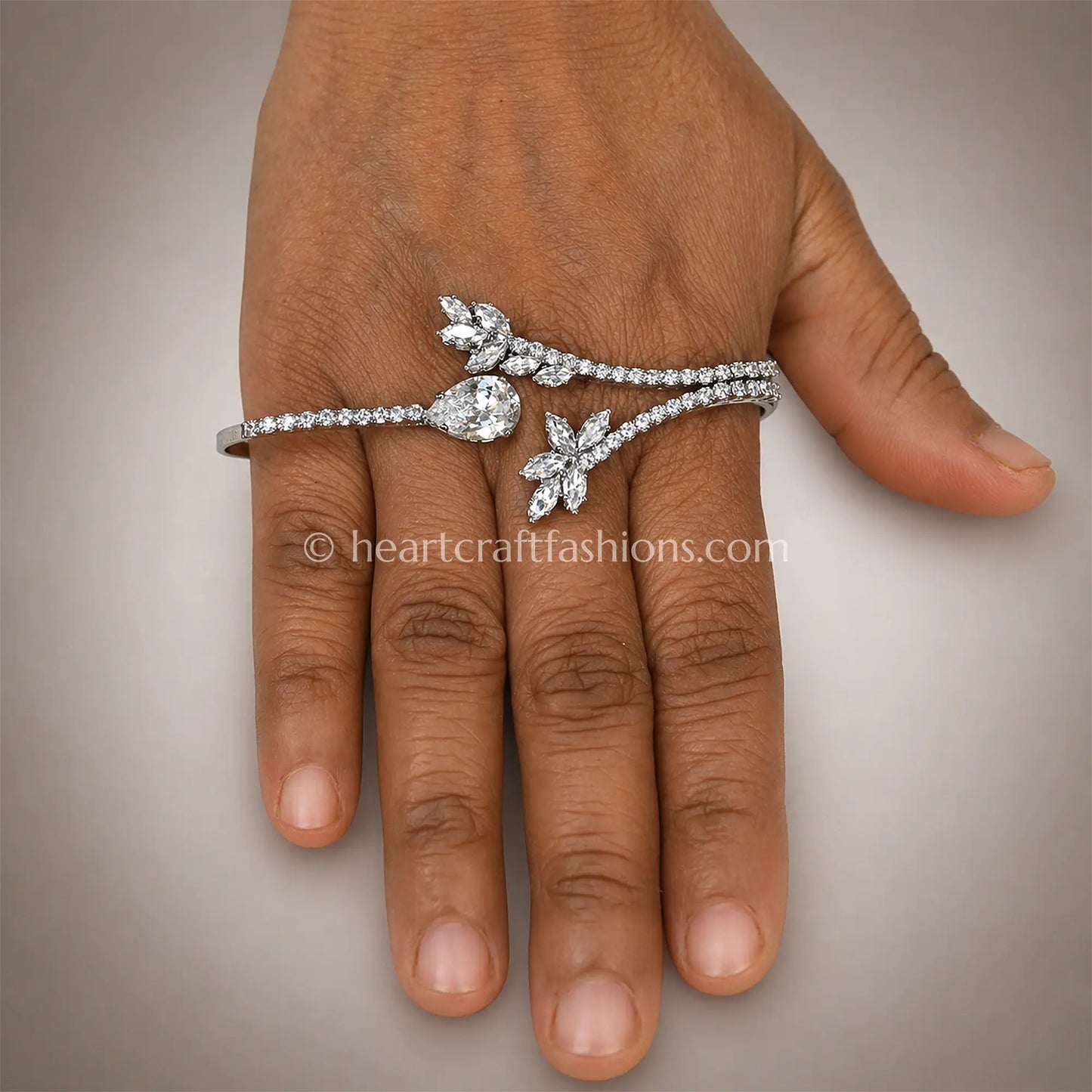 Solitaire Pear & Leaf Cluster Zircon Handcuff