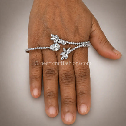 Solitaire Pear & Leaf Cluster Zircon Handcuff