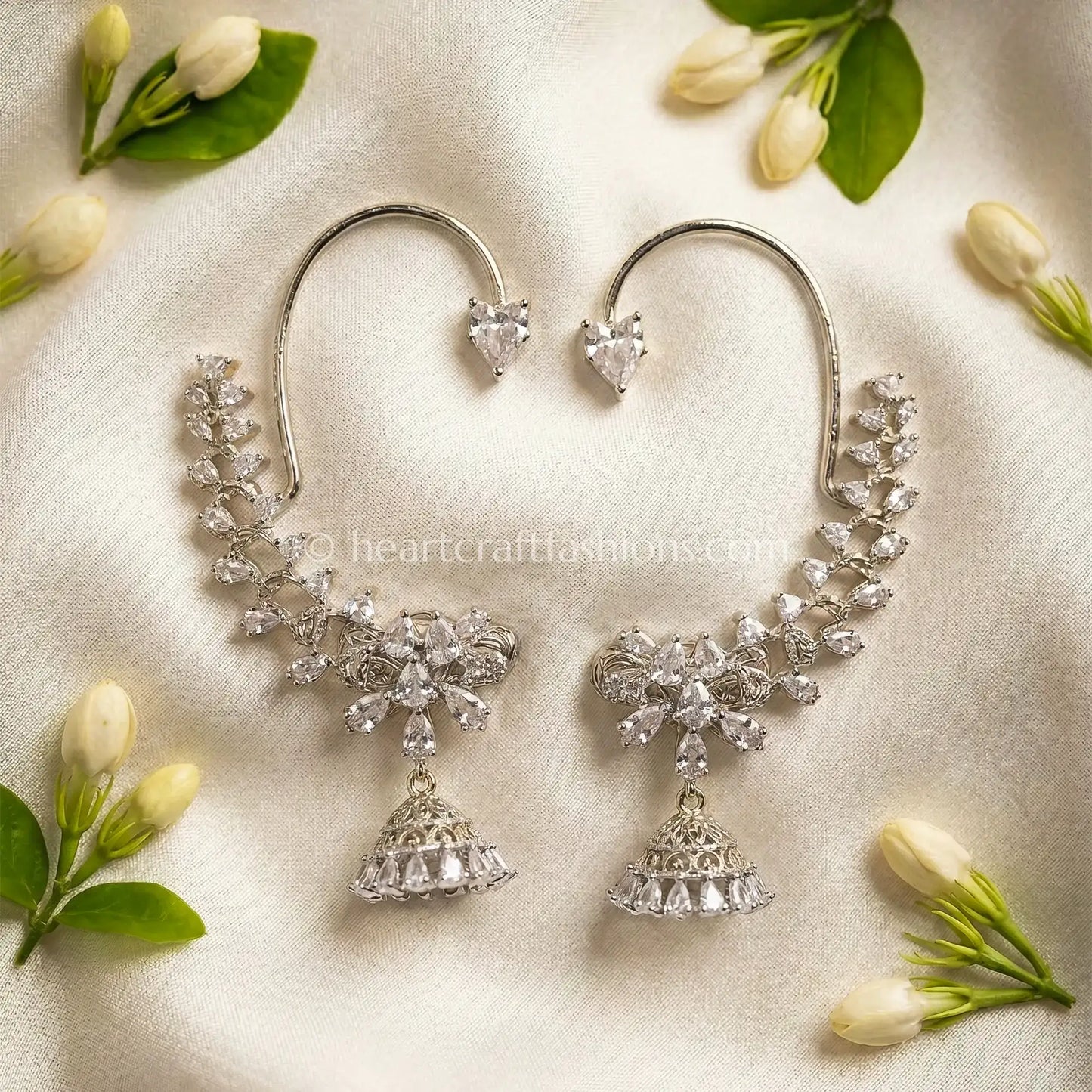 Starlit Jhumki Zircon Ear Cuff – Crystal White