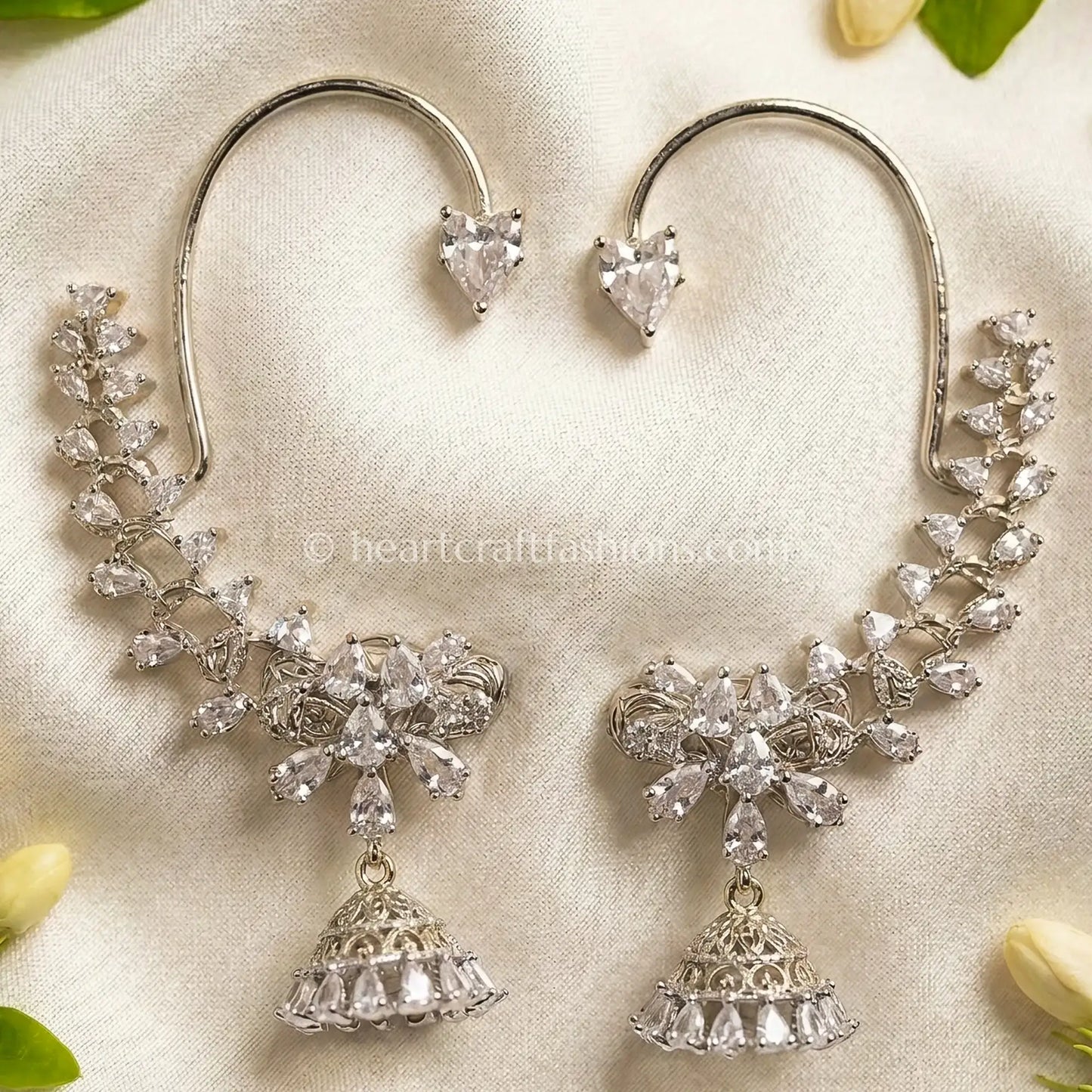 Starlit Jhumki Zircon Ear Cuff – Crystal White