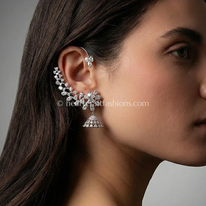 Starlit Jhumki Zircon Ear Cuff – Crystal White