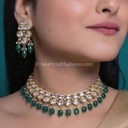 Sunehri Emerald Drop Kundan Choker Set