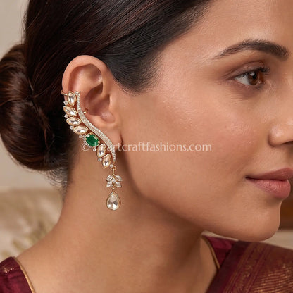 Sunehri Emerald Kundan Vine Ear Cuff