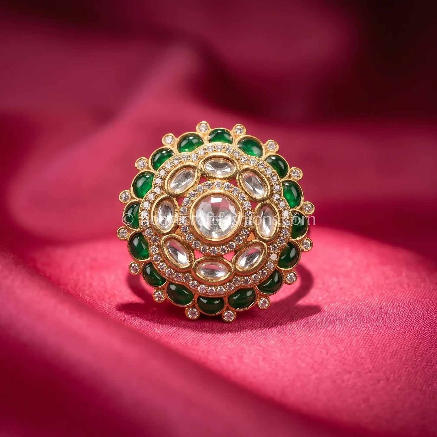 Sunehri Kundan Emerald Bloom Ring