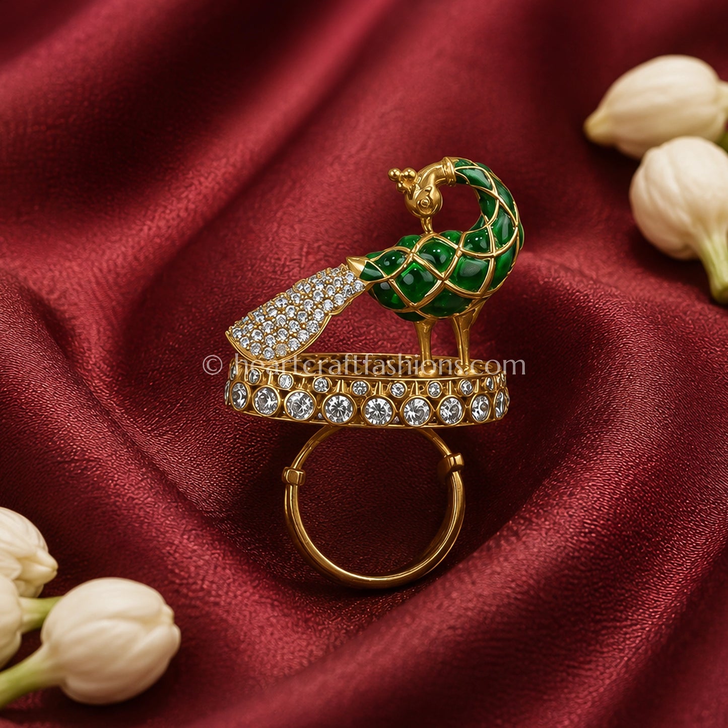 Sunehri Kundan Emerald Peacock Ring