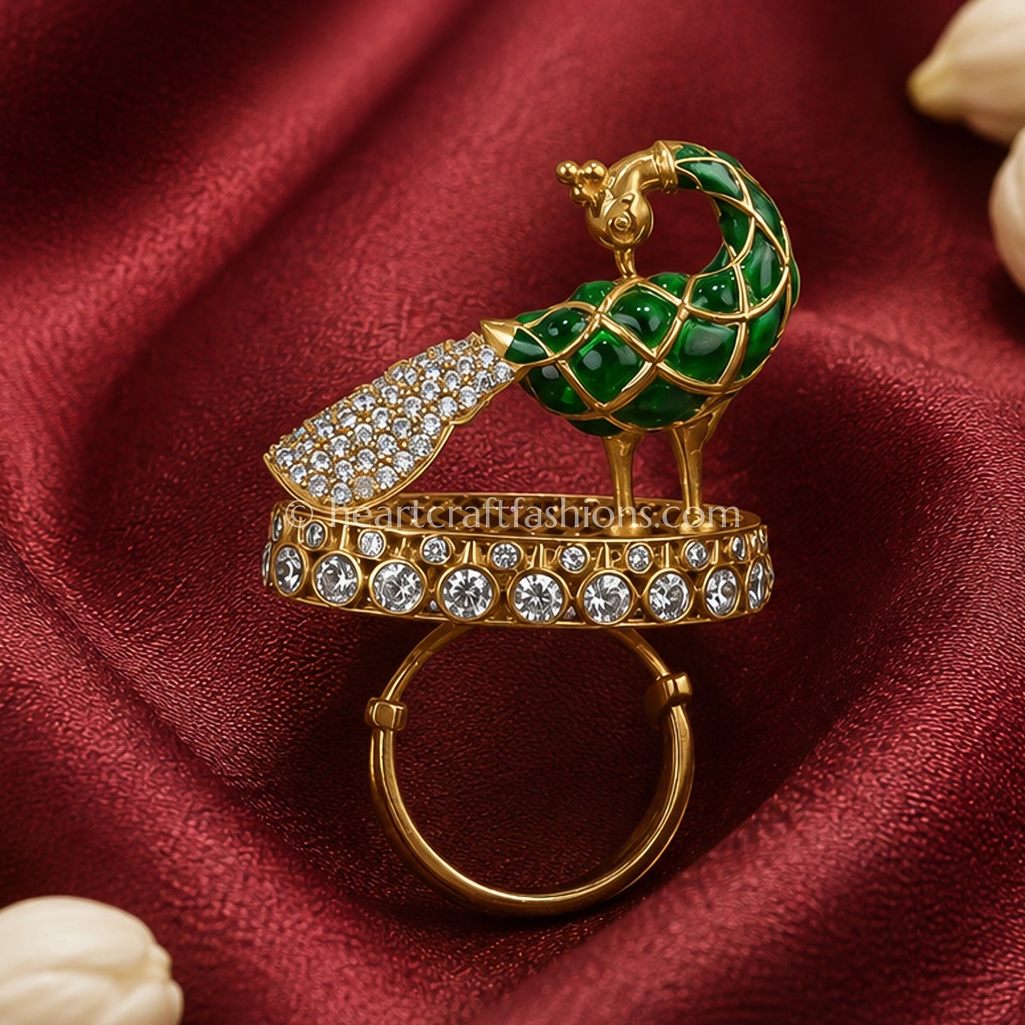 Sunehri Kundan Emerald Peacock Ring